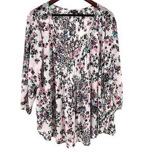 Torrid Plus Size 2X Super Sheer Pink White Floral Tropical Summer Shirt Top